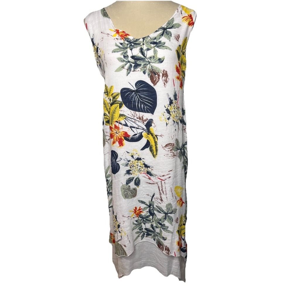 Papillon Maxi Dress Women's S White Green Yellow Tropical Floral Resort Cruise‎